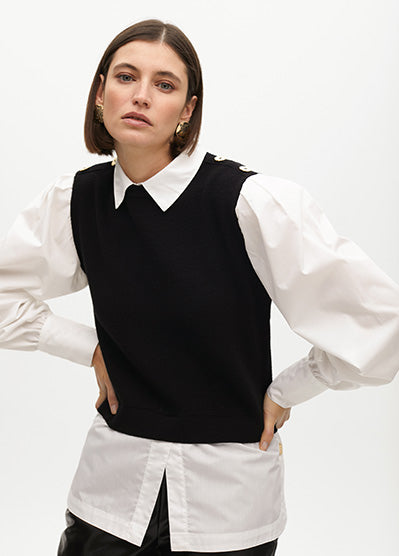 Combined Sweater with Poplin