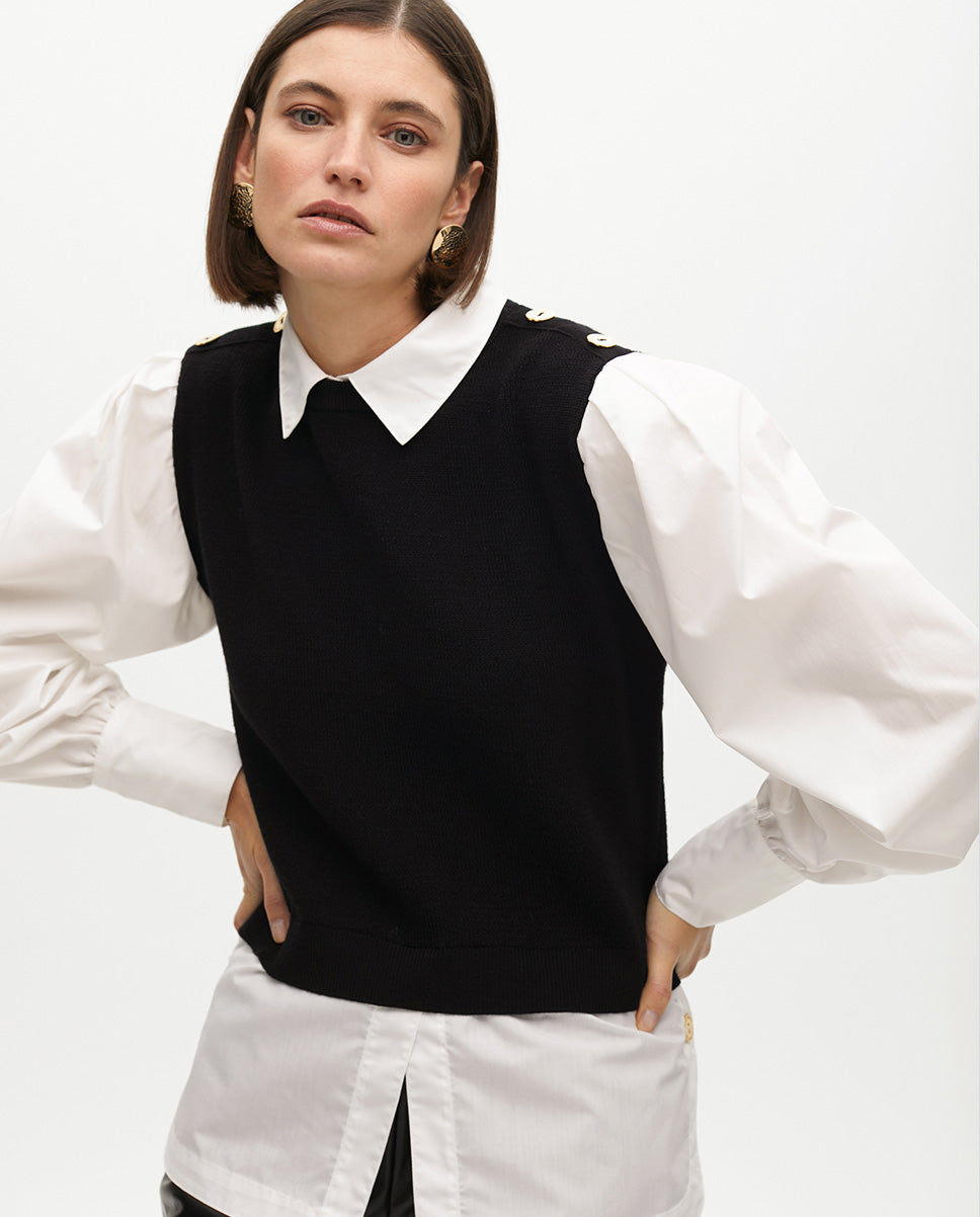 Combined Sweater with Poplin