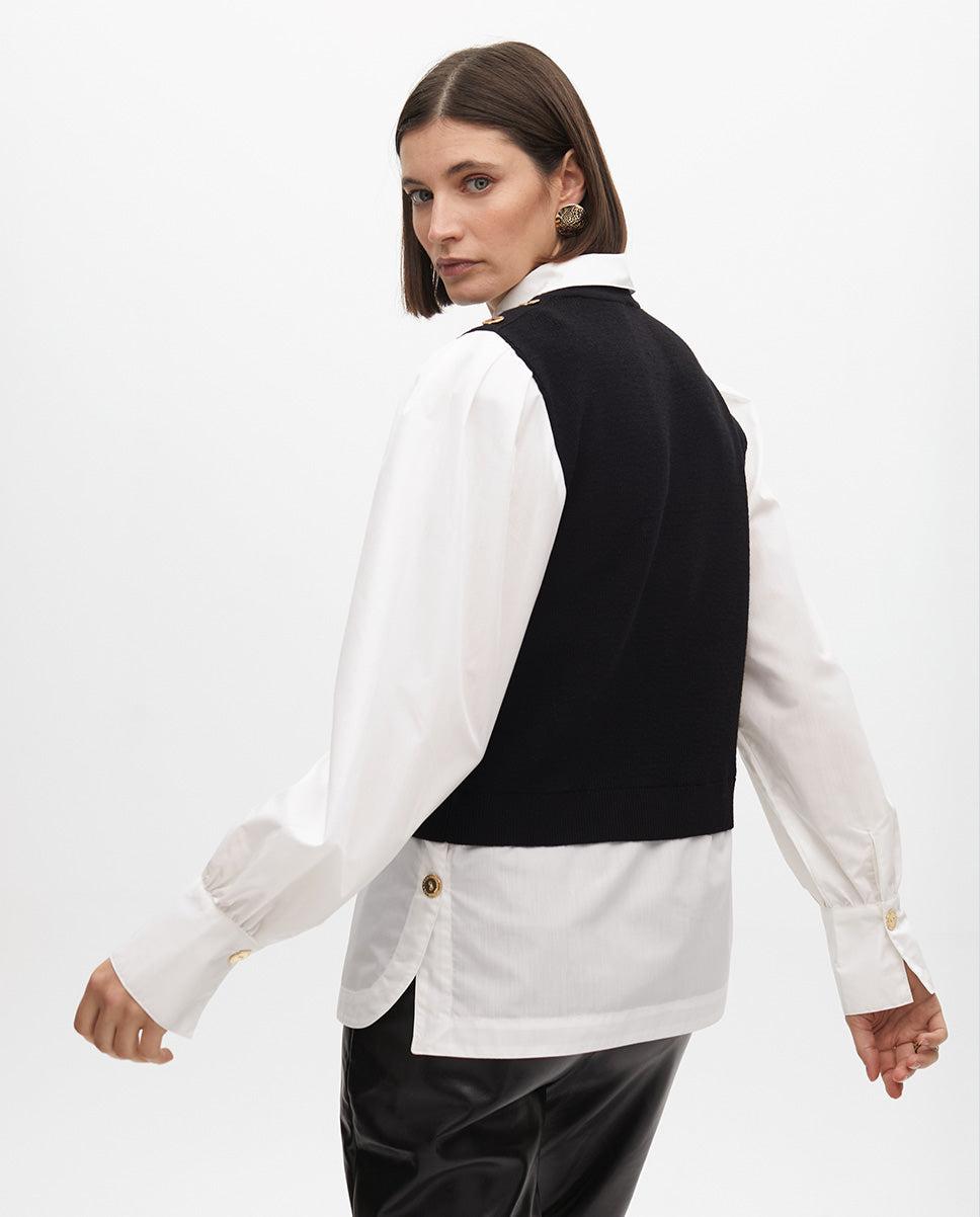 Combined Sweater with Poplin