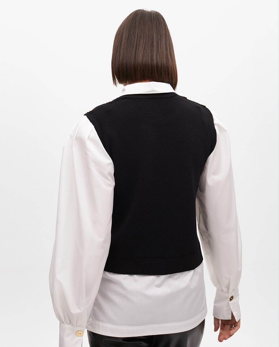 Combined Sweater with Poplin