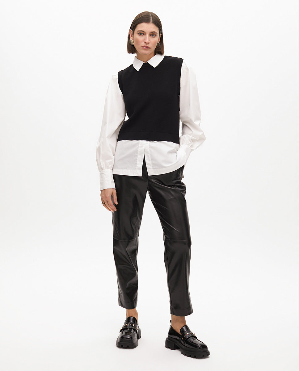 Combined Sweater with Poplin