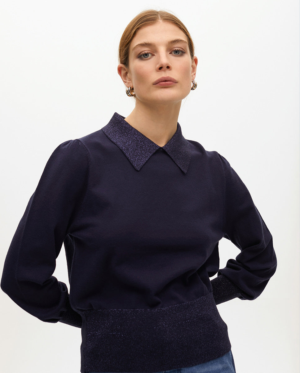 Puff Sleeve Polo Neck Sweater