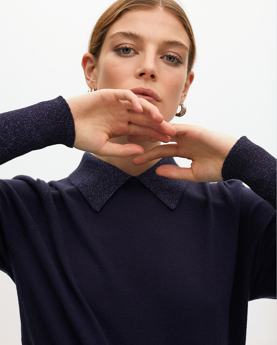 Puff Sleeve Polo Neck Sweater