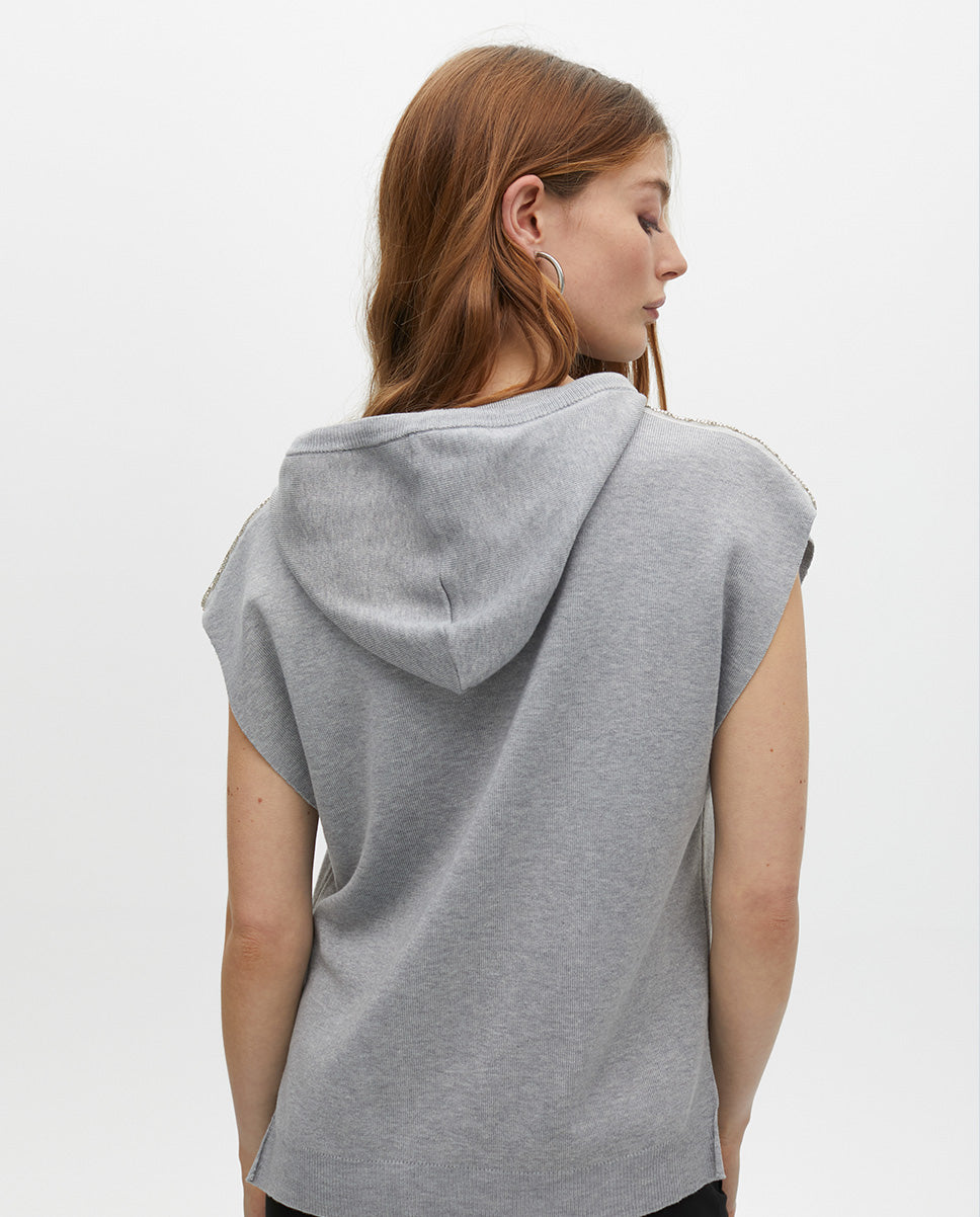Hooded Sweater Vest with Shoulder Embellishments
