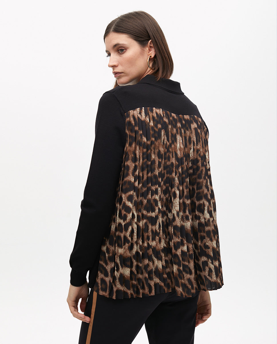 Animal Print Pleated Back Sweater