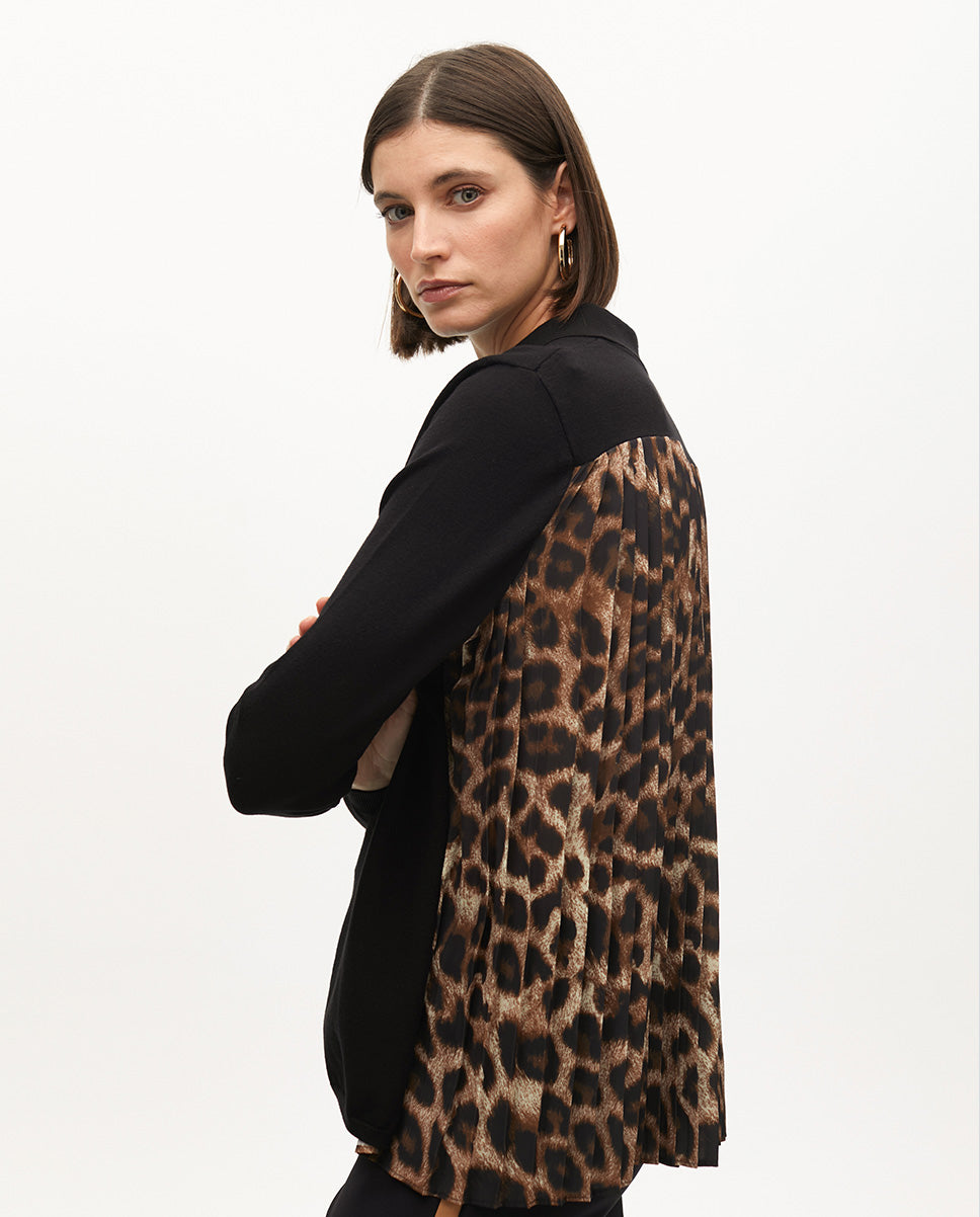Animal Print Pleated Back Sweater