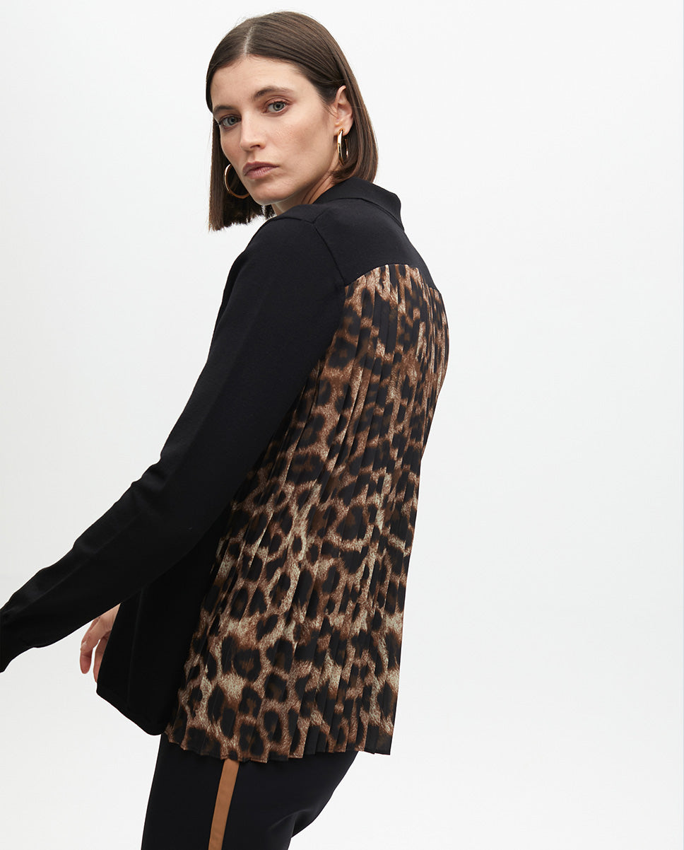 Animal Print Pleated Back Sweater