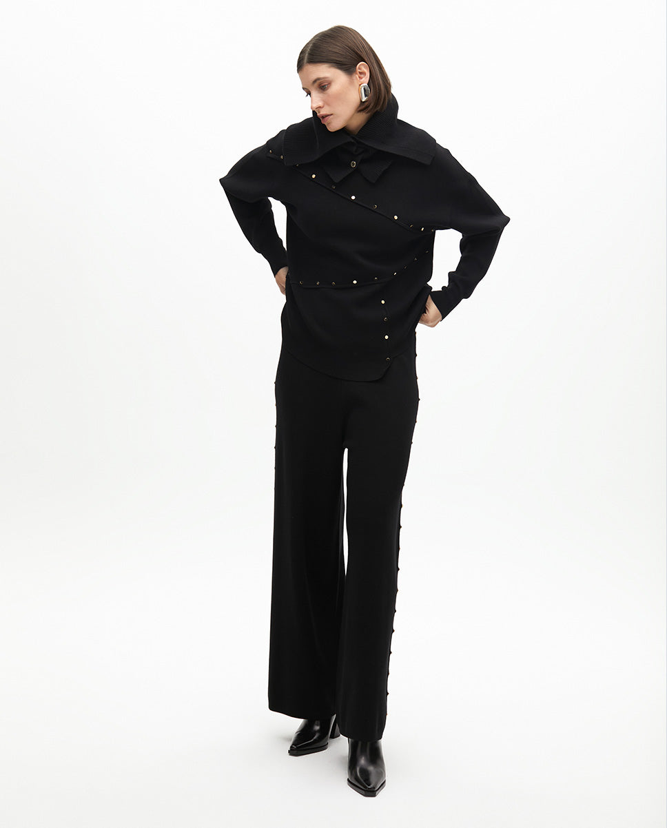 Straight Fit Trousers with Side Studs