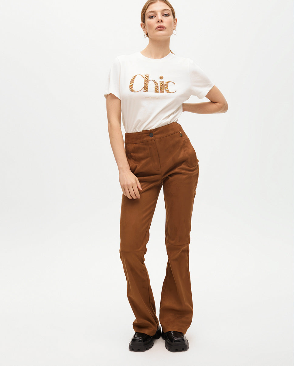Flared Faux Suede Pants