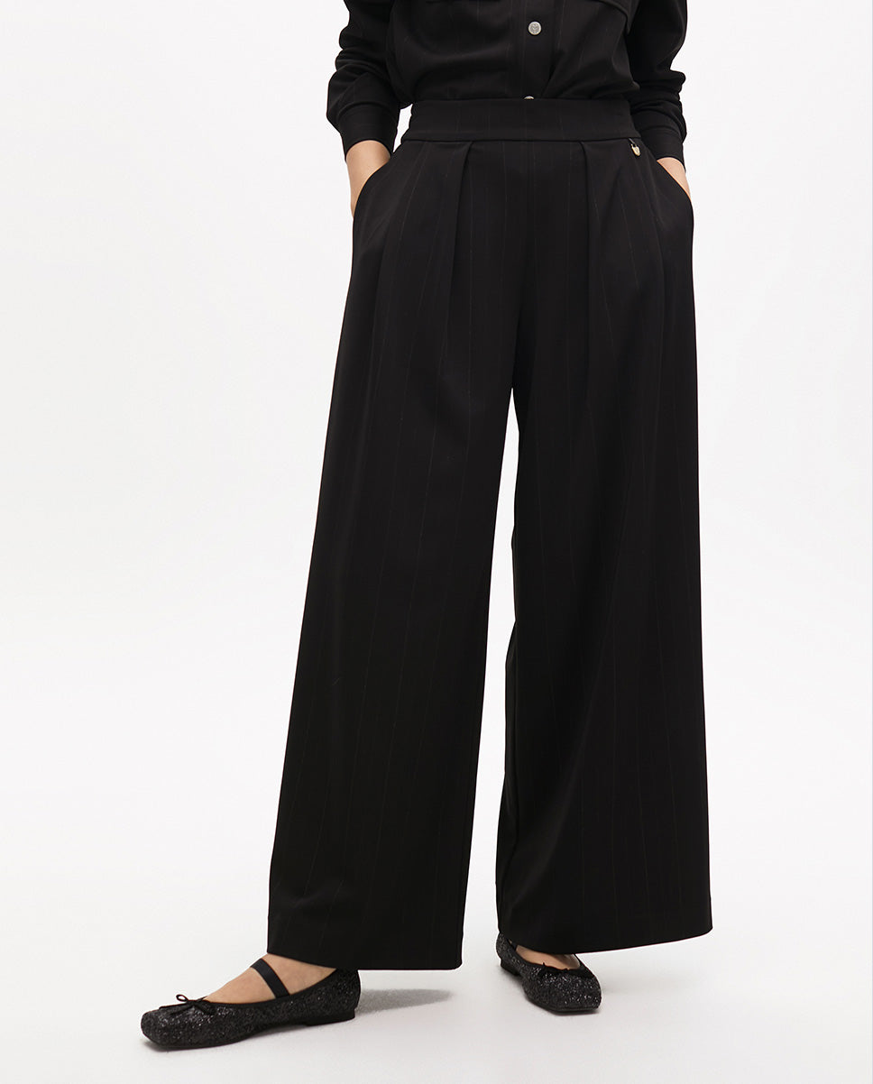 Pinstripe Lamé Pleat Trousers