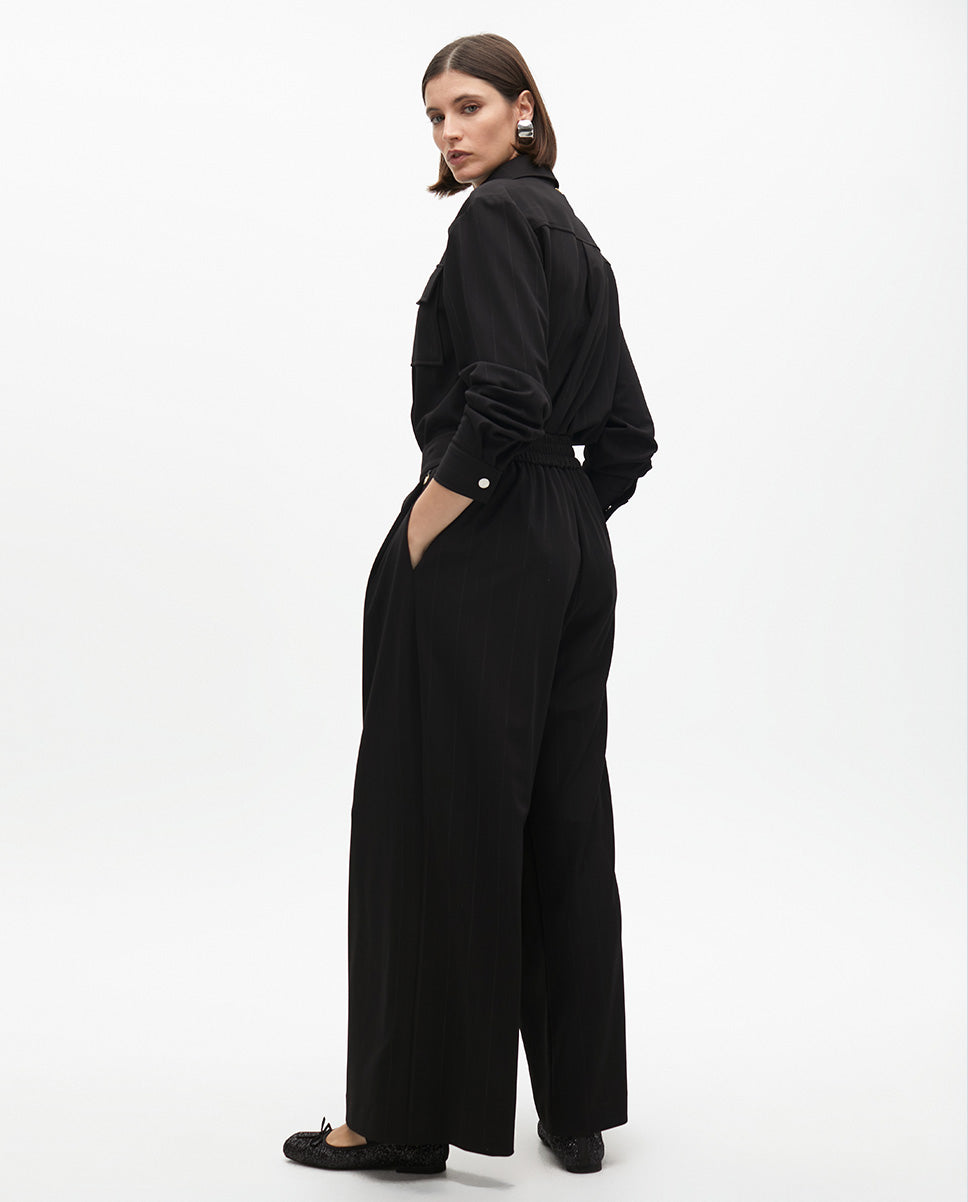 Pinstripe Lamé Pleat Trousers