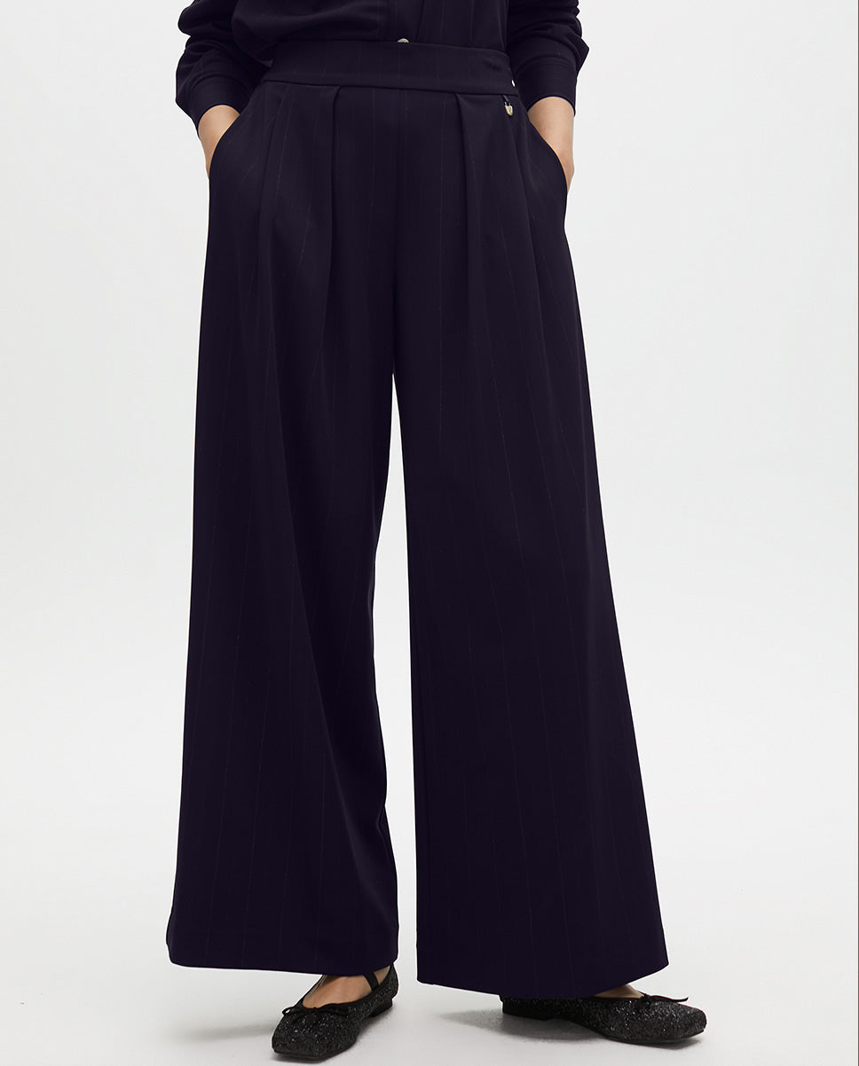 Pinstripe Lamé Pleat Trousers
