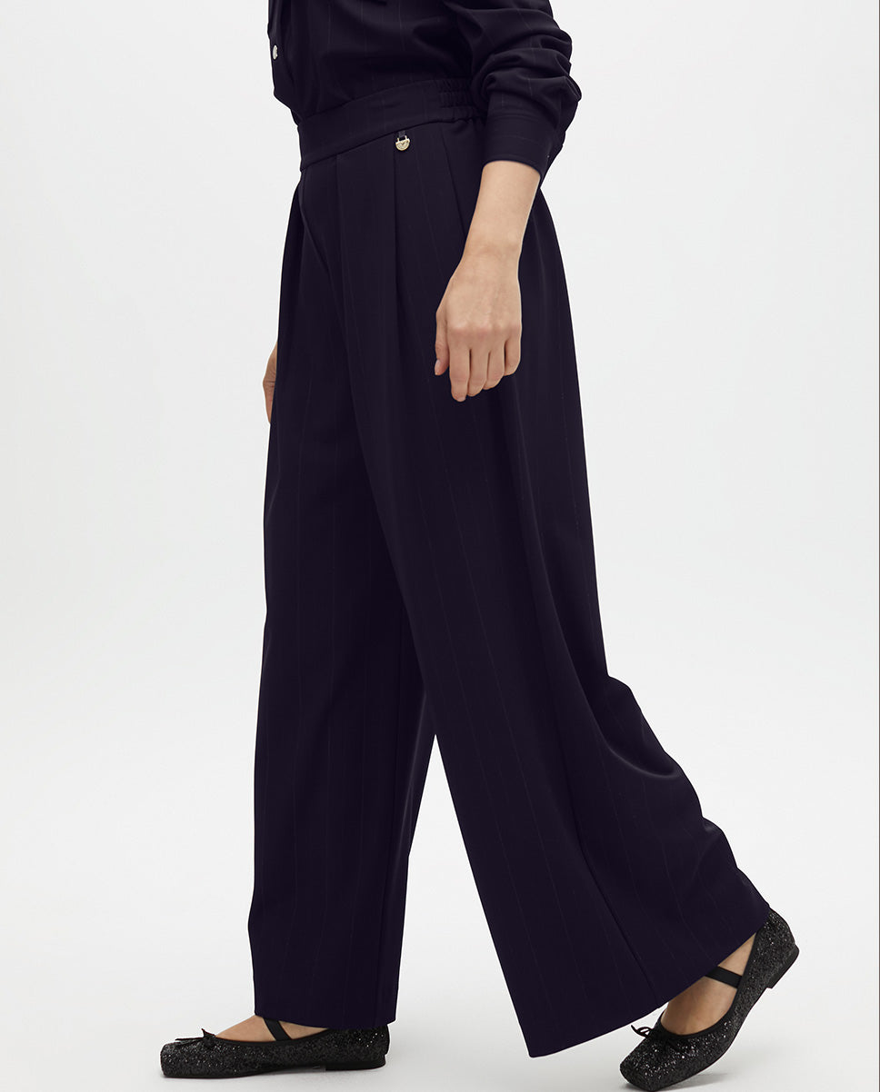 Pinstripe Lamé Pleat Trousers