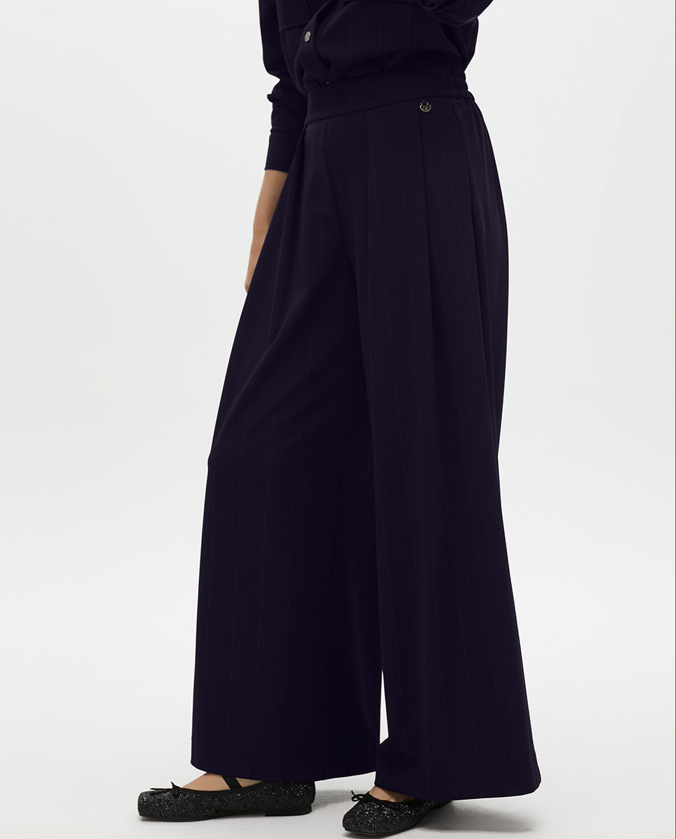 Pinstripe Lamé Pleat Trousers