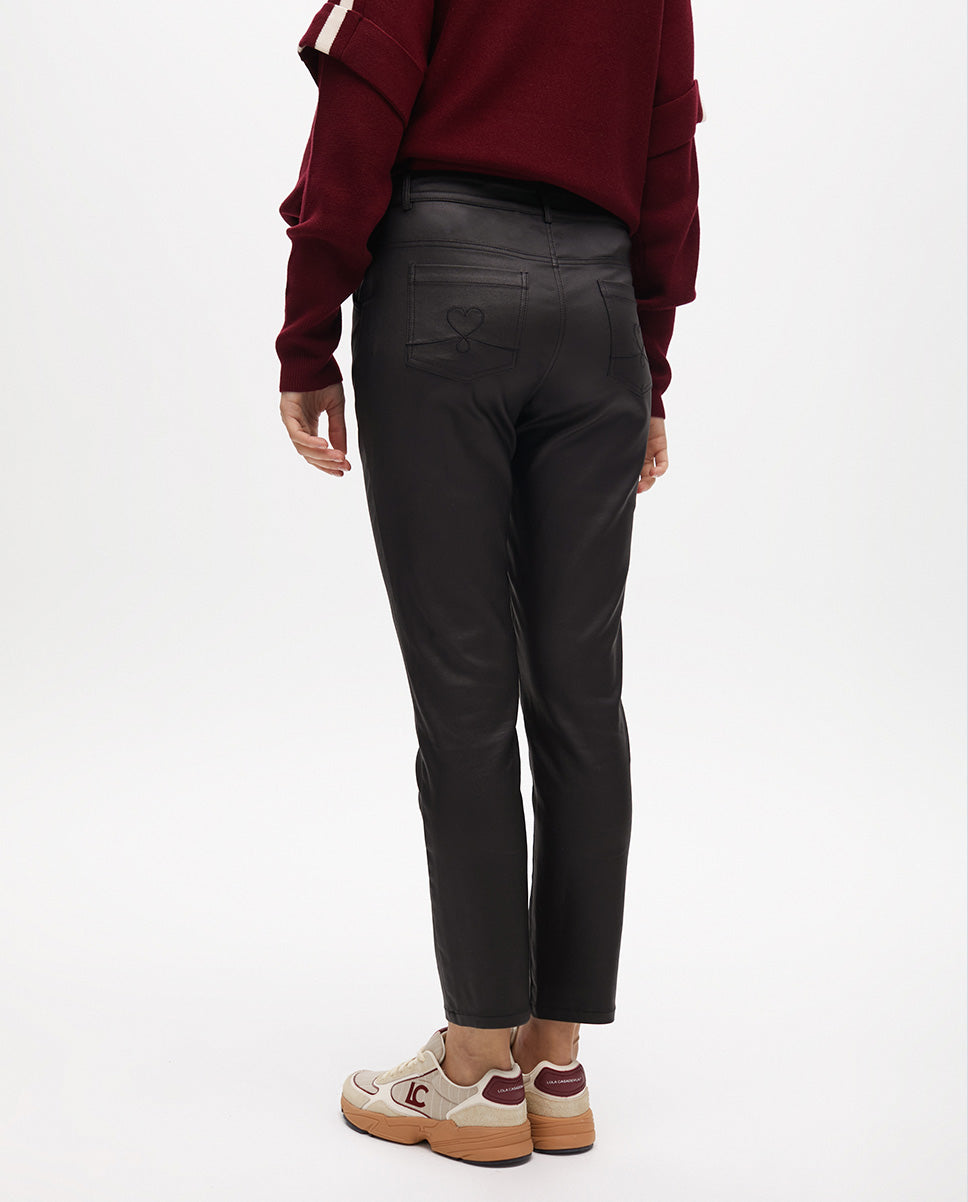 Beige Waxed Flared Pants