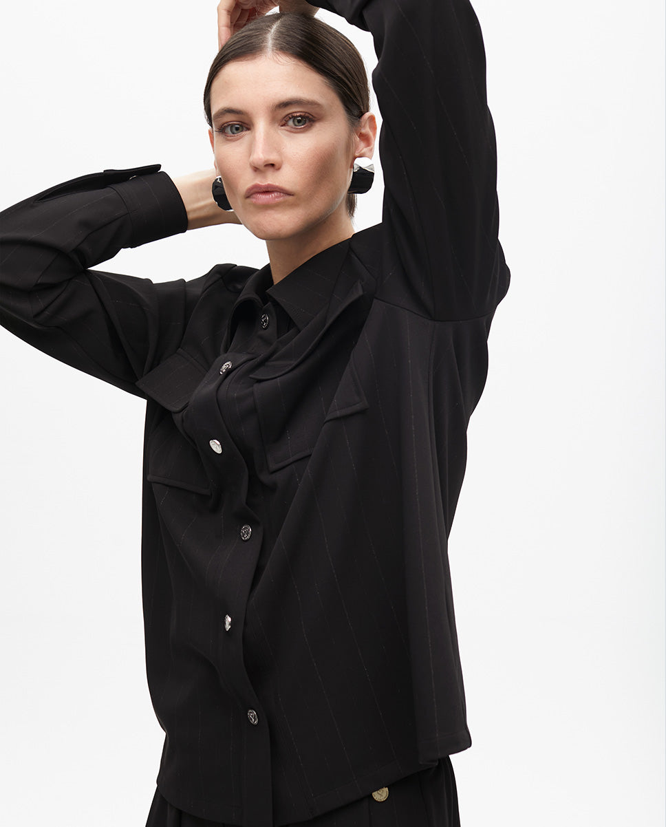 Lamé Pinstripe Shirt with Pockets