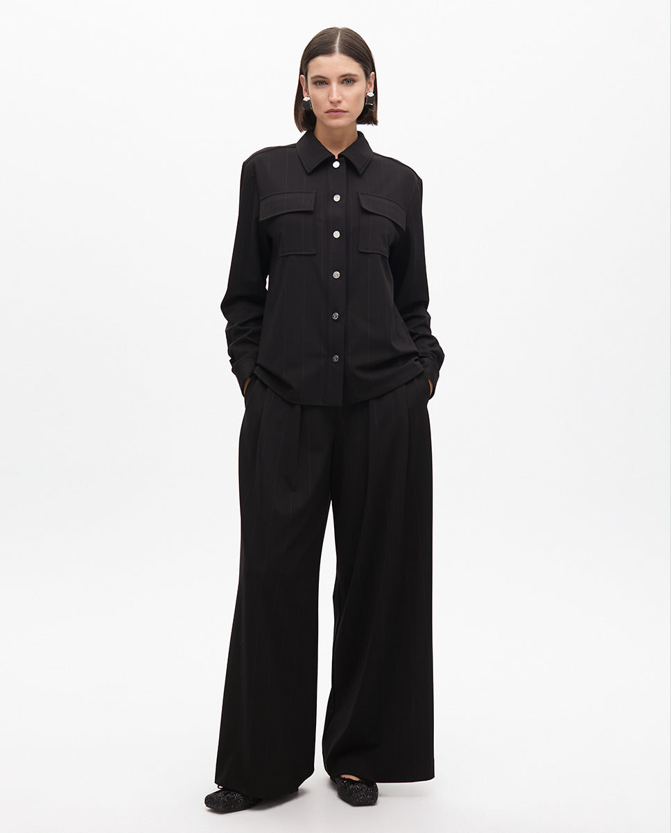 Lamé Pinstripe Shirt with Pockets