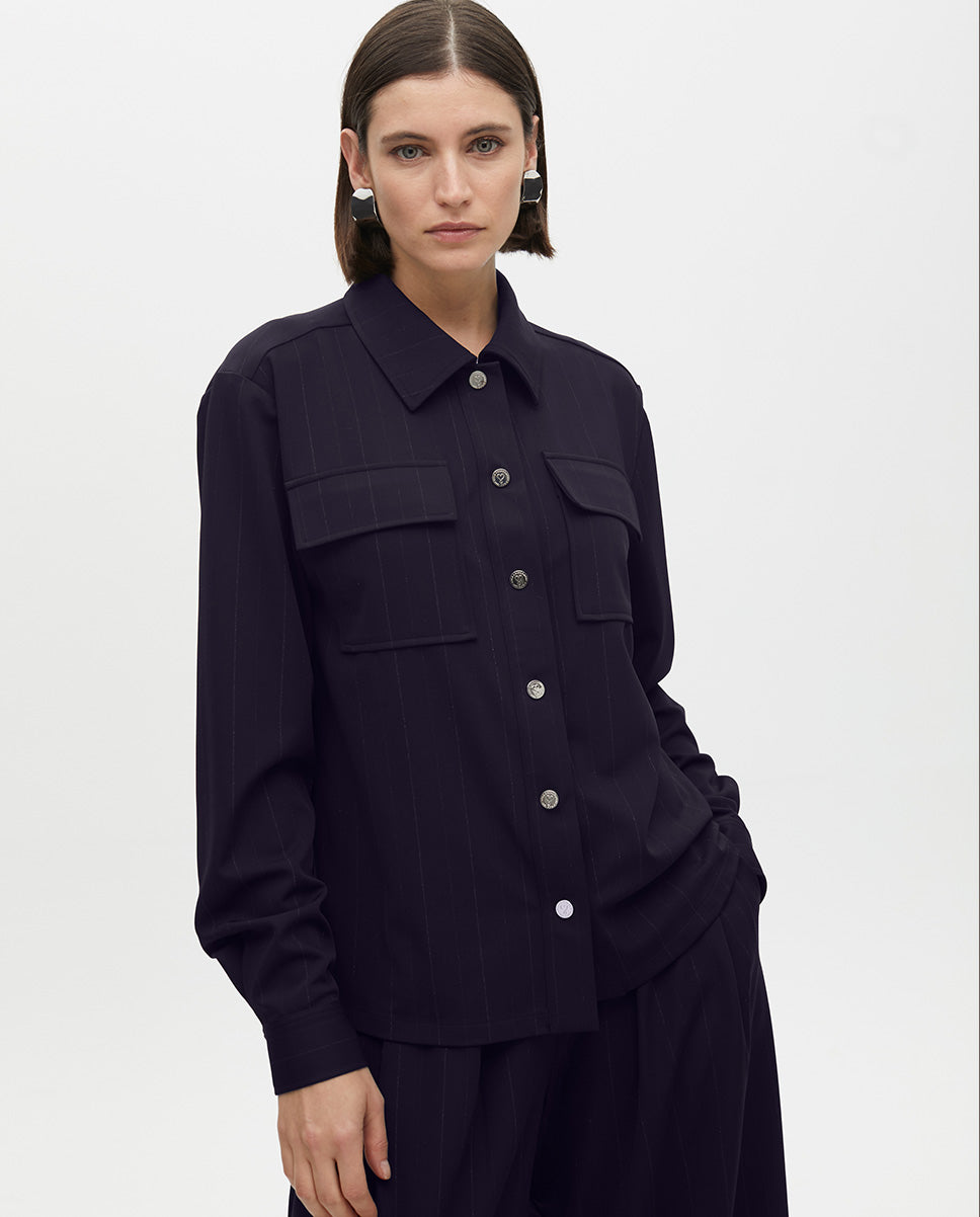 Lamé Pinstripe Shirt with Pockets
