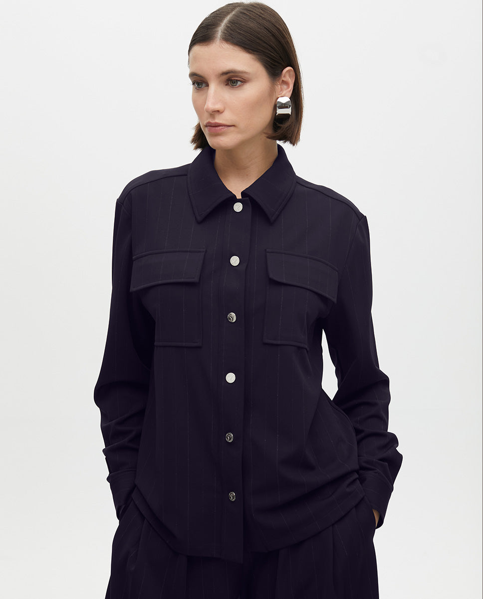 Lamé Pinstripe Shirt with Pockets