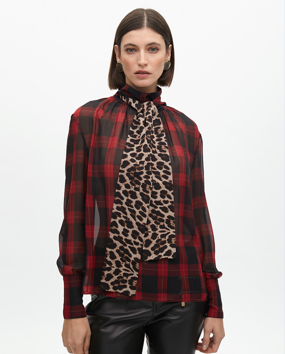 Bow Tie Animal Print and Tartan Shirt