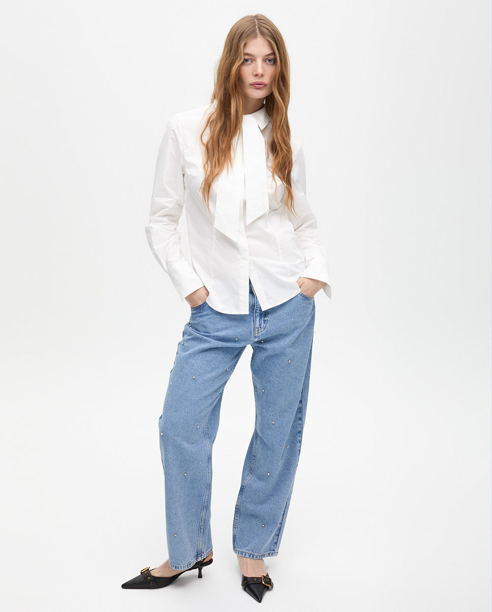 Fitted Poplin Shirt with Removable Bow Tie and Laser Cut Logo