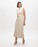 Midi Dress with Leather Effect Pleated Skirt