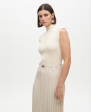 Midi Dress with Leather Effect Pleated Skirt