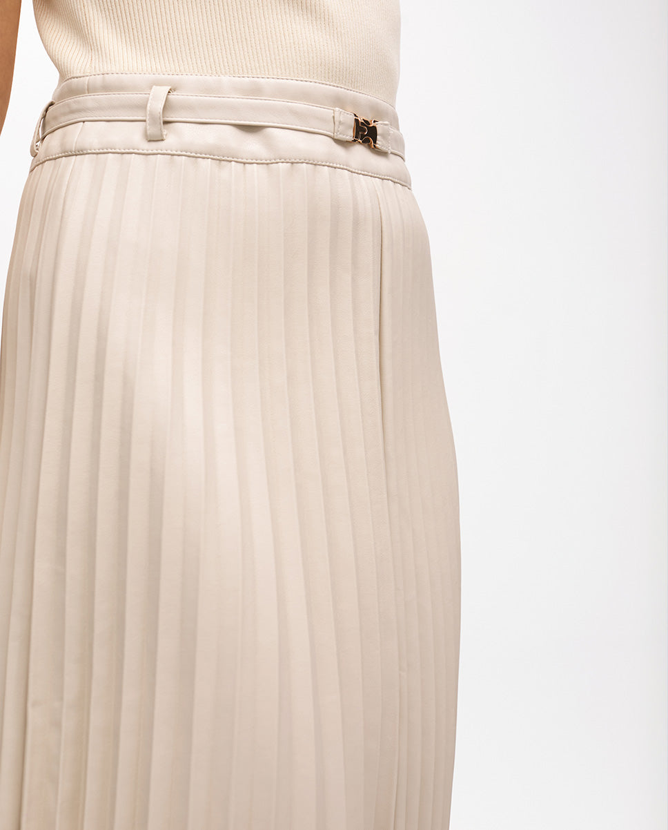 Midi Dress with Leather Effect Pleated Skirt
