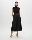 Midi Dress with Leather Effect Pleated Skirt