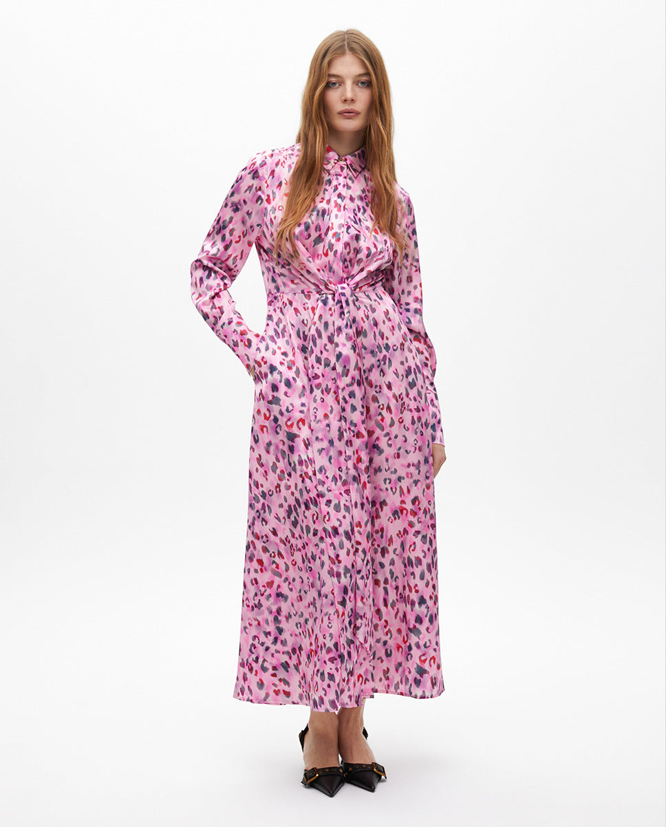 Animal Print Shirt Midi Dress