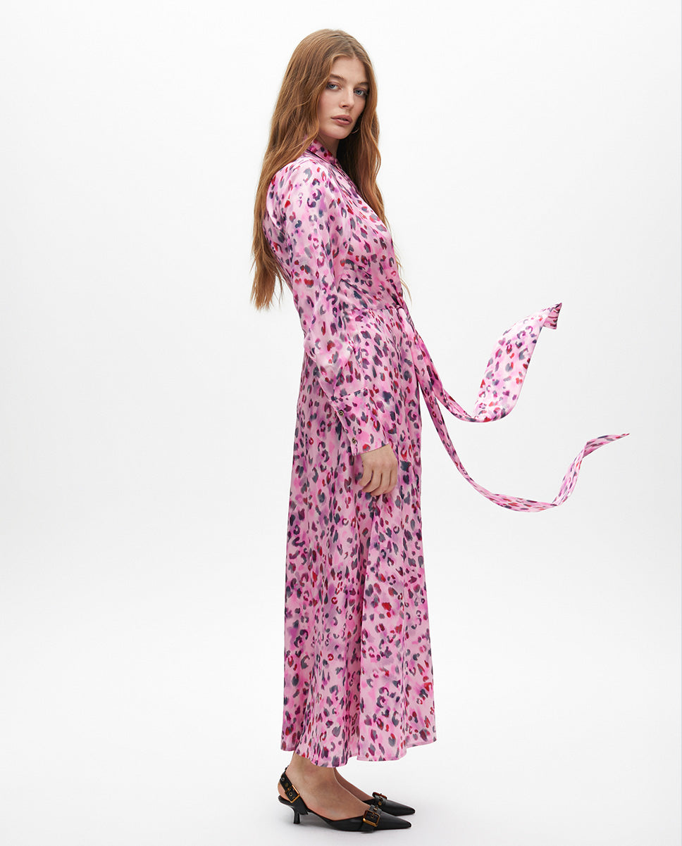 Animal Print Shirt Midi Dress