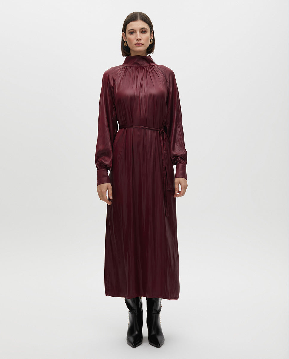 High Neck Dress with Waxed Effect Belt