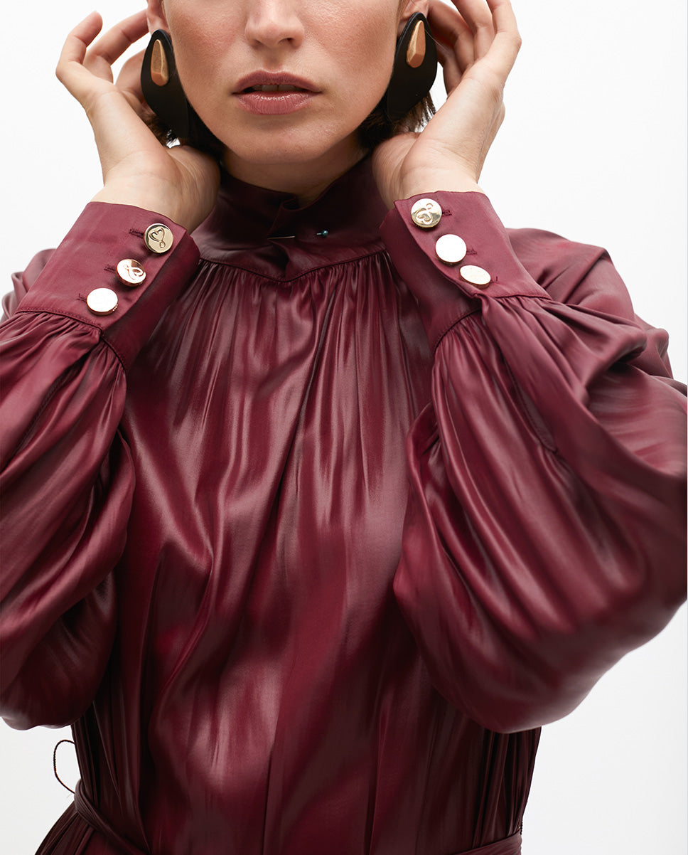 High Neck Dress with Waxed Effect Belt