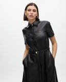 Faux Leather A-line Dress with Belt