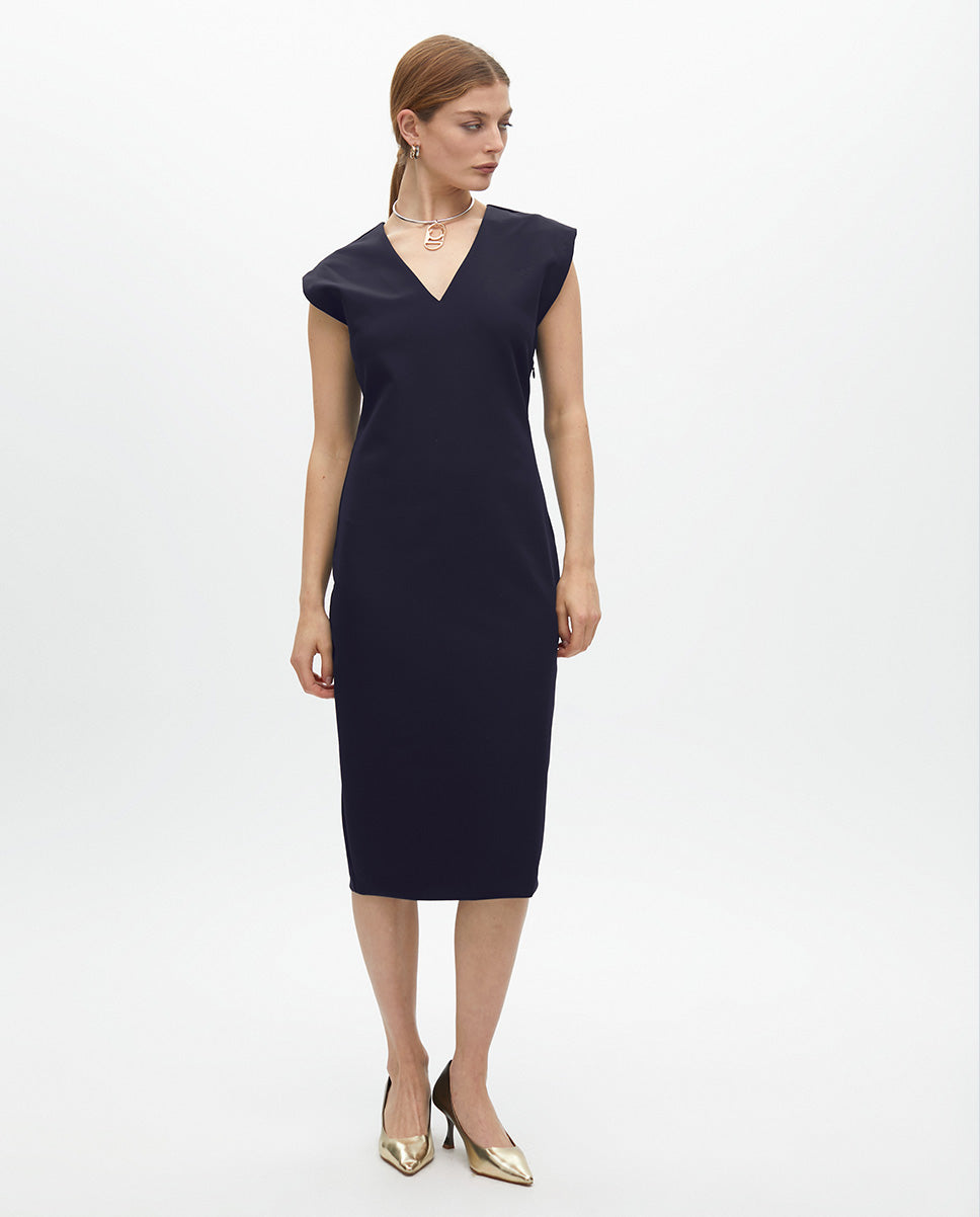 Fitted Technical Fabric Midi Dress