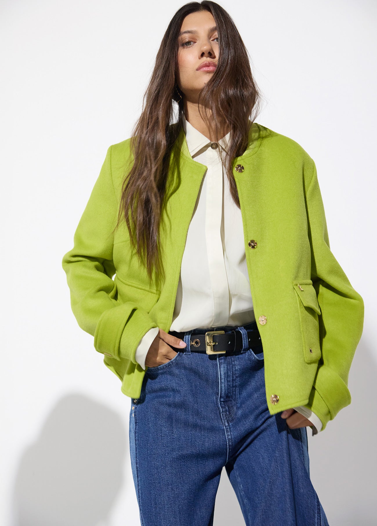 lf2602007-Short double-sided eyelets jacket-Pistachio