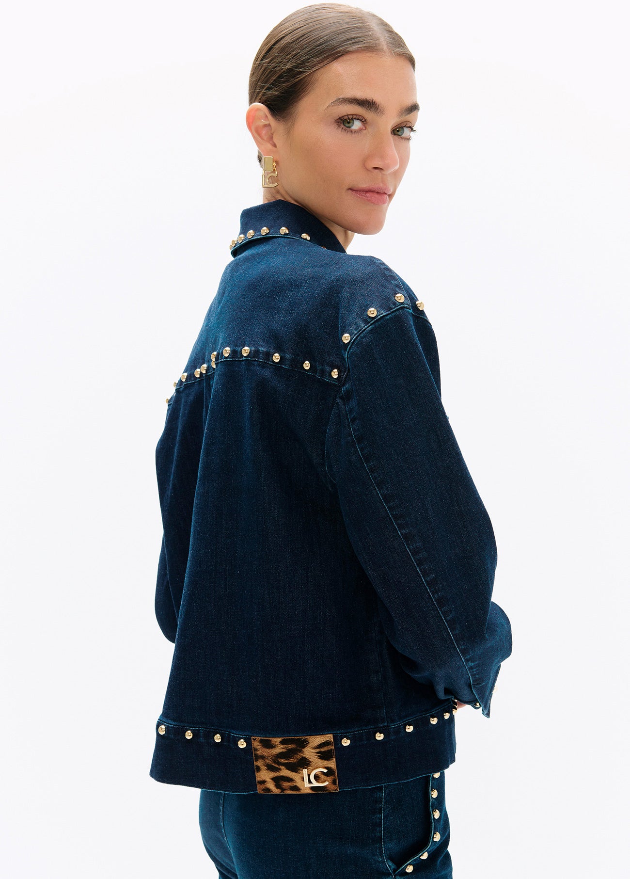 lf2602014-Studded denim jacket-Blue-Denim