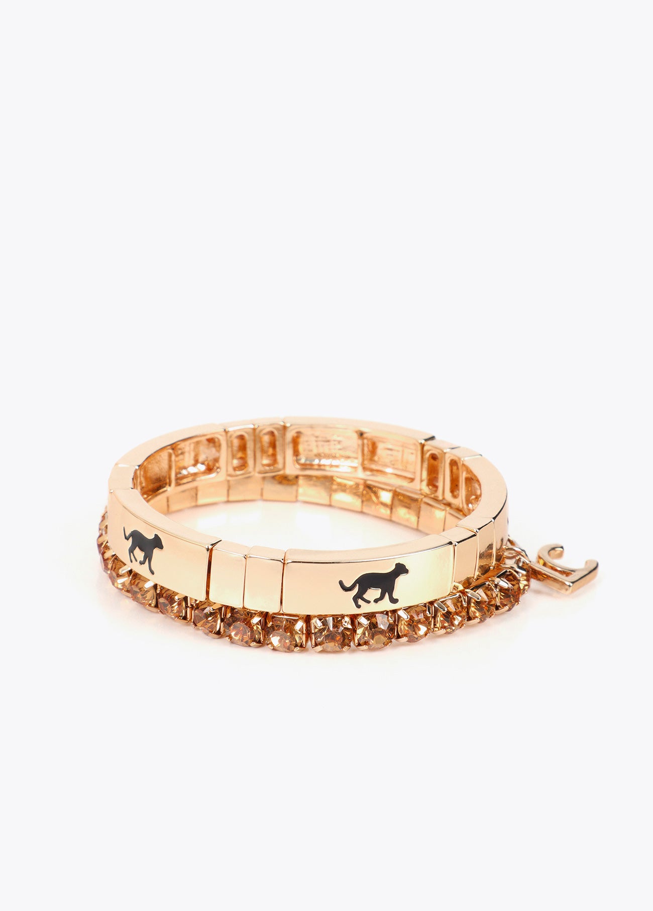 lf2603014-Set of custom lacquered elastic bracelets-Metal-Brown