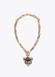 lf2603020-Necklace chain front closure leopard head pendant-Gold