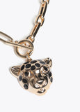 lf2603020-Necklace chain front closure leopard head pendant-Gold