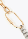lf2603050-Two-tone chain necklace with front carabiner-Metal-Metal