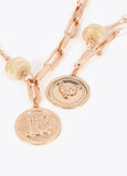 lf2603056-Long double coin necklace with marbled resin pieces-Metal-Ecru
