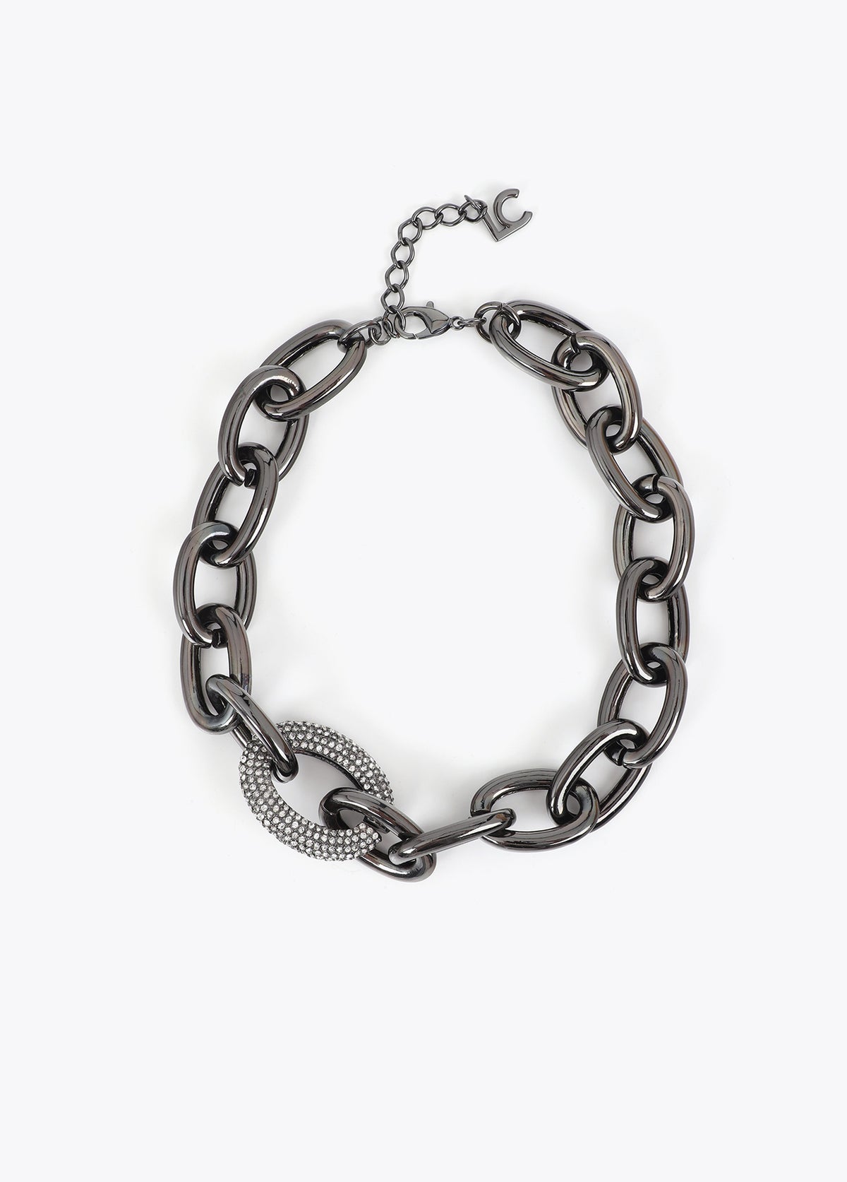lf2603062-Short chain necklace with crystal link-Silver