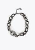 lf2603062-Short chain necklace with crystal link-Silver