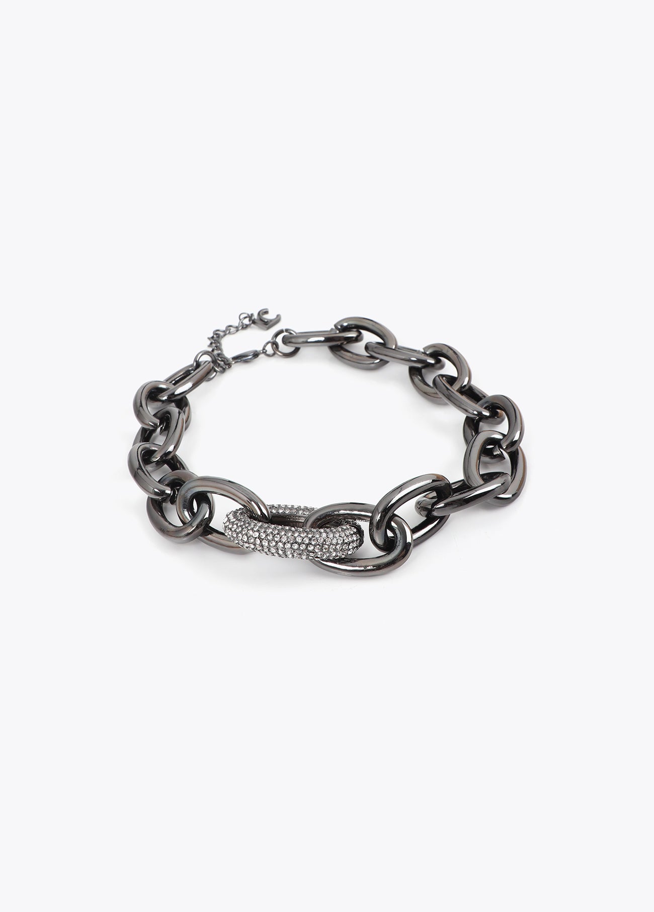 lf2603062-Short chain necklace with crystal link-Silver