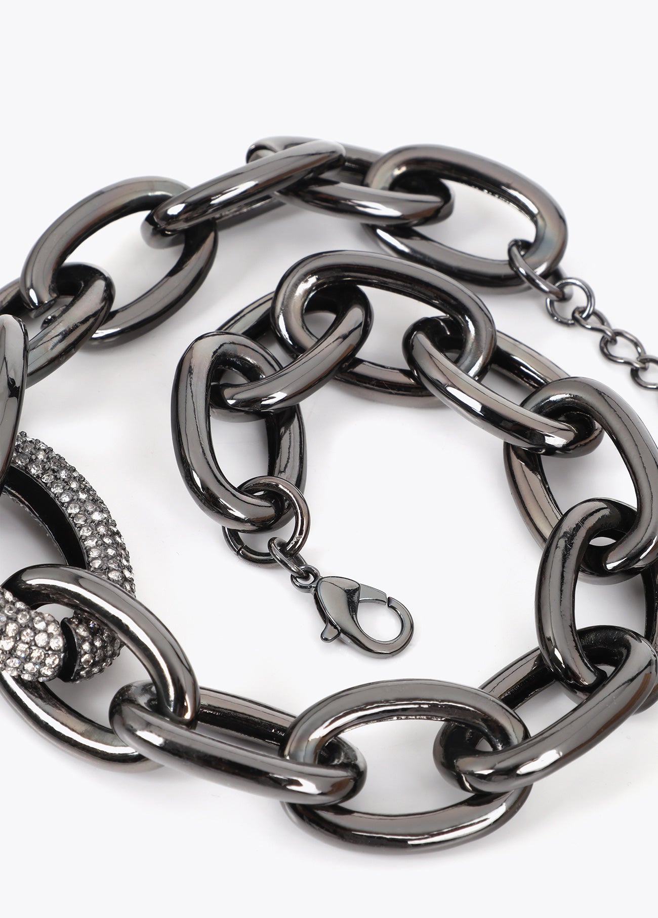 lf2603062-Short chain necklace with crystal link-Silver