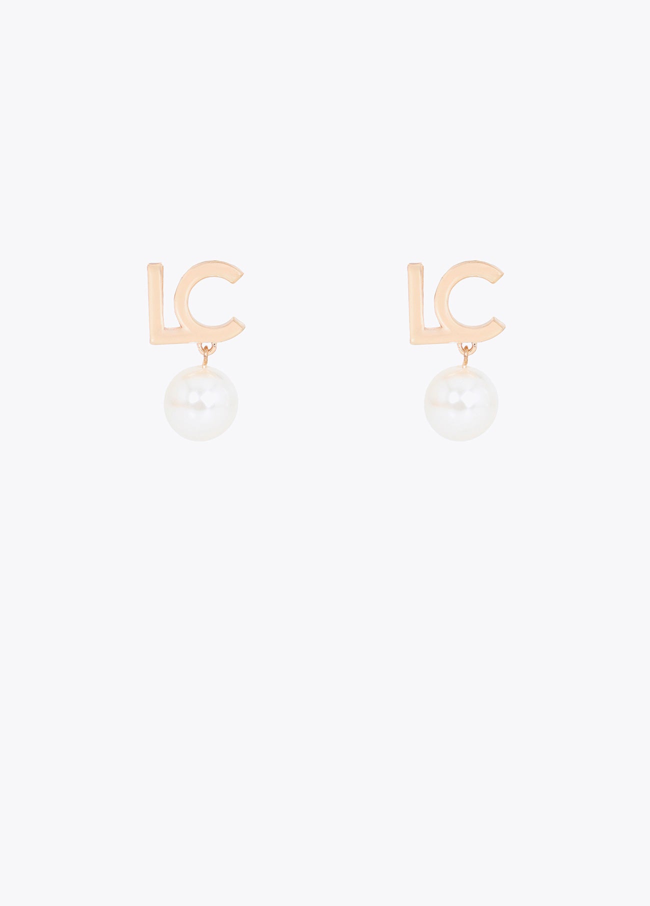 lf2603078-Combined earring with logo and pearl-Metal-White