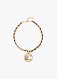 lf2603081-Short necklace with last chain with personalized locket animal logo finished texture-Metal-Black