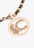 lf2603081-Short necklace with last chain with personalized locket animal logo finished texture-Metal-Black