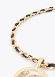 lf2603081-Short necklace with last chain with personalized locket animal logo finished texture-Metal-Black